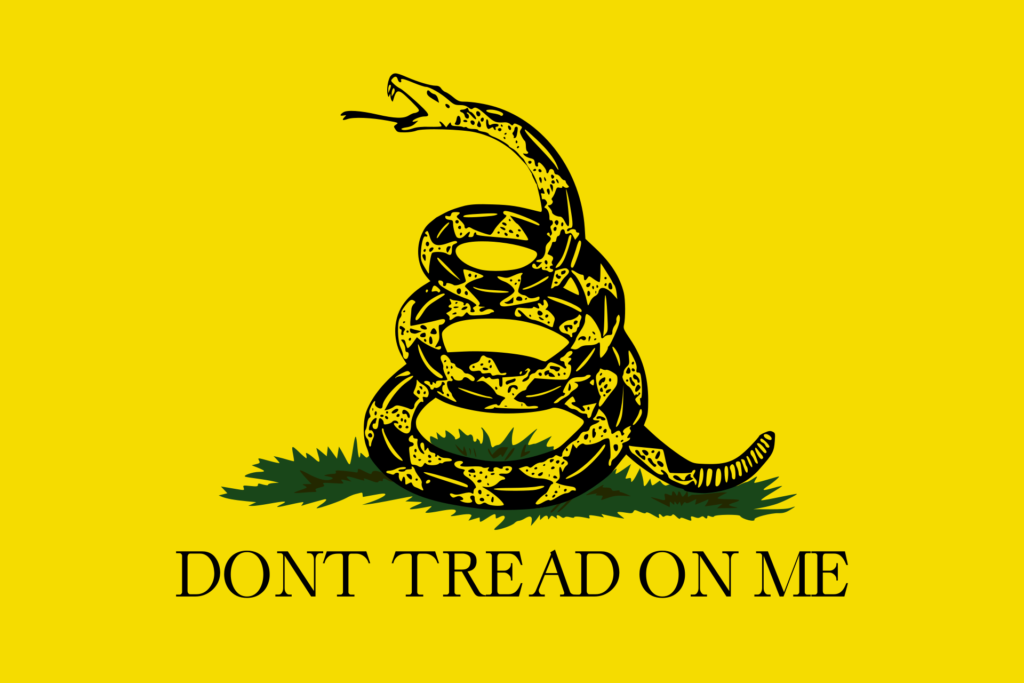 Bandera Gadsden amarilla con serpiente y lema Don’t Tread on Me
