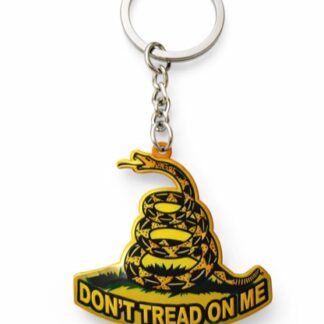 Llavero Gadsden amarillo y negro con serpiente y lema Don’t Tread on Me