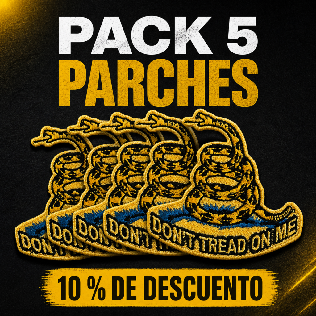 Pack de cinco parches Gadsden con un 10 por ciento de descuento