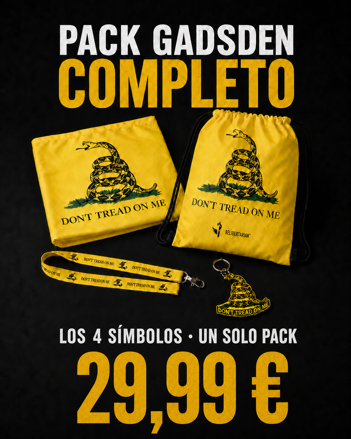 Pack Gadsden completo con cuatro productos, gancho comercial y precio de 29,99 euros